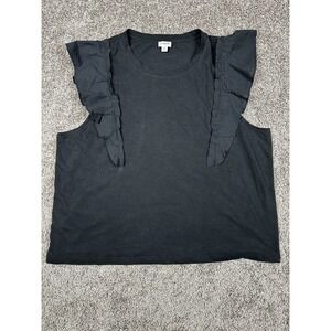 J Crew Shirt Womens 2XL Black Ruffle Sleeve Organic Cotton Reimagined Tank Top